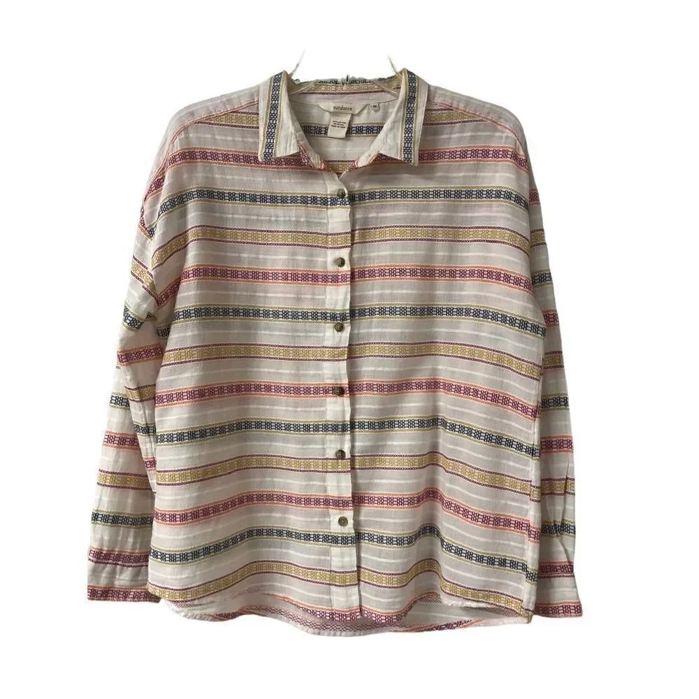 Sundance blouse multi color stripe 100% cotton sz M